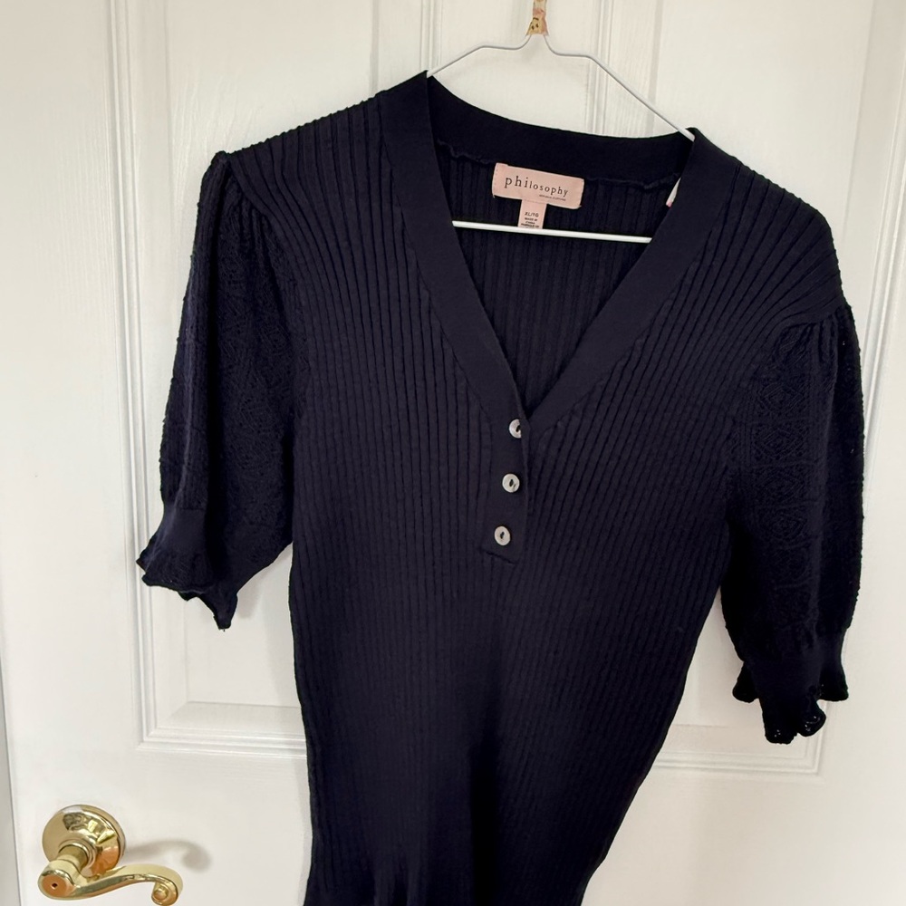 Philosophy Navy Ribbed V-Neck Top